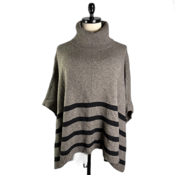 Eileen Fisher Women's Poncho Sweater w/ Turtleneck Yak & Wool Gray & Black O/S - Picture 1 of 14